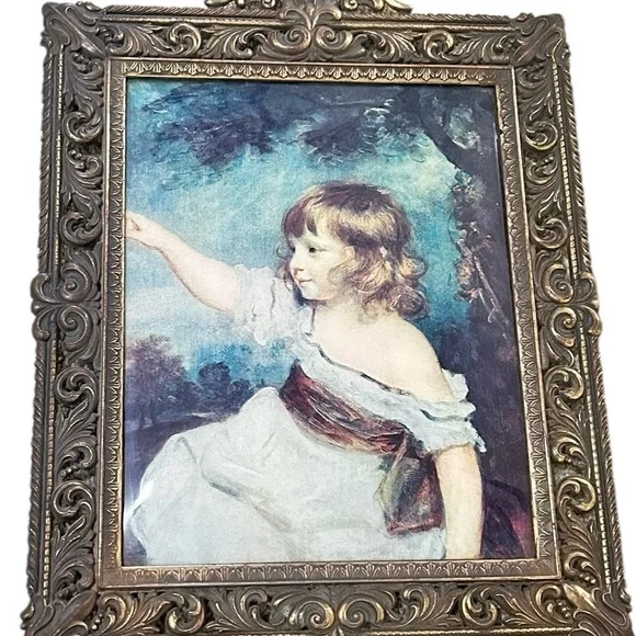 Vintage 1960’s Italian Ornate Gold Framed Reynolds Child Portrait “master hare”